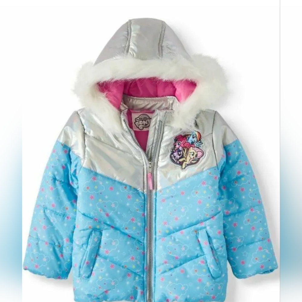 My Little Pony Metallic Print Jacket with Fur Trim Girls Hooded Coat 2T NWT